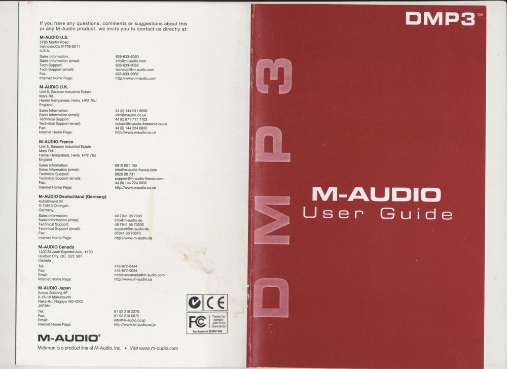 M-Audio DMP3 Manual & User Guide with Pro-Sessions Sound & Loop Libraries CD HTF