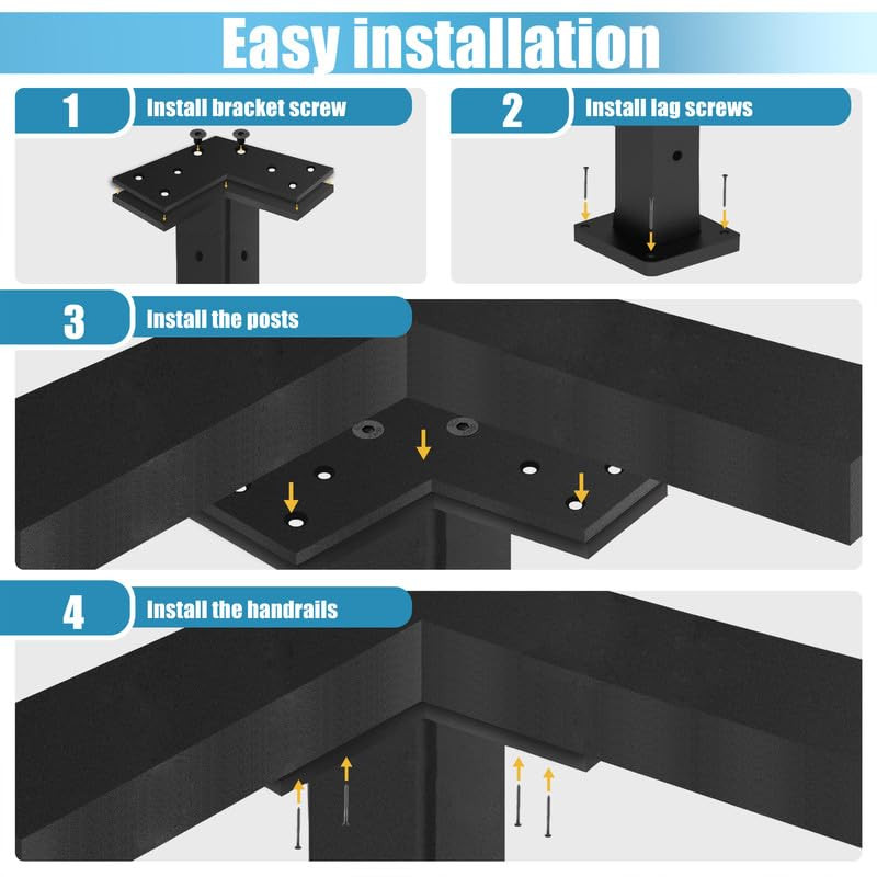 42" Black Cable Railing Corner Post for Easy DIY Deck Project - Pre-Drilled