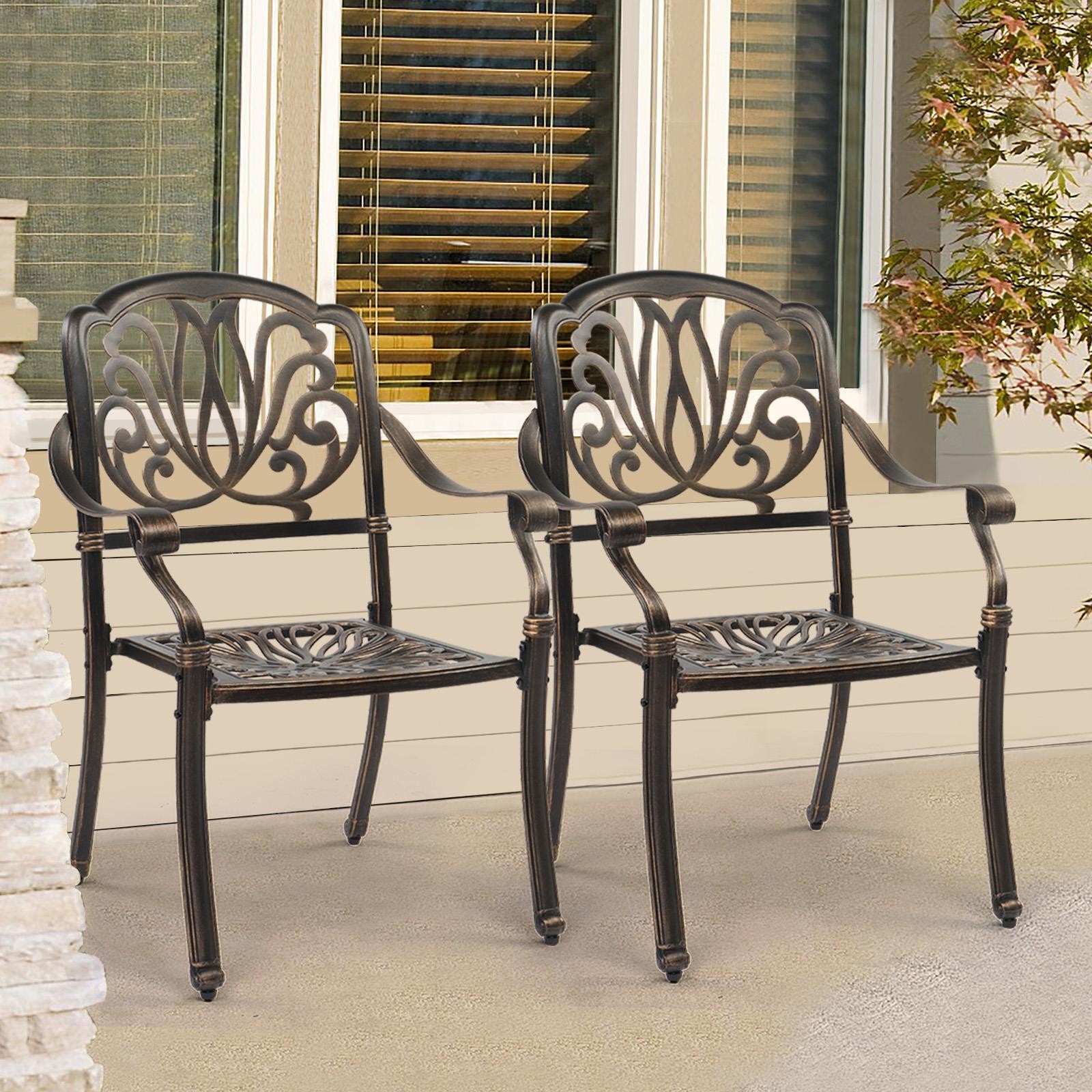 2PCS Cast Aluminum Patio Chair Bistro Dining Chair Outdoor Cast Aluminum Chair
