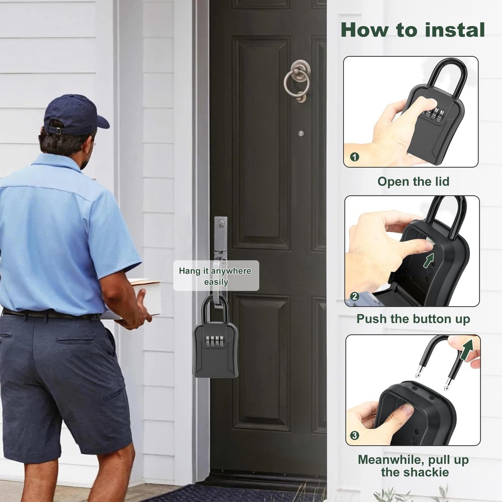 Key Lock Box，Portable Waterproof 4 Digits Combination Lockbox with Removable ...