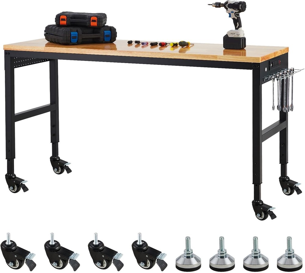 72" Adjustable Workbench, Heavy Duty Workstation with Power Outlets, 2000 LBS