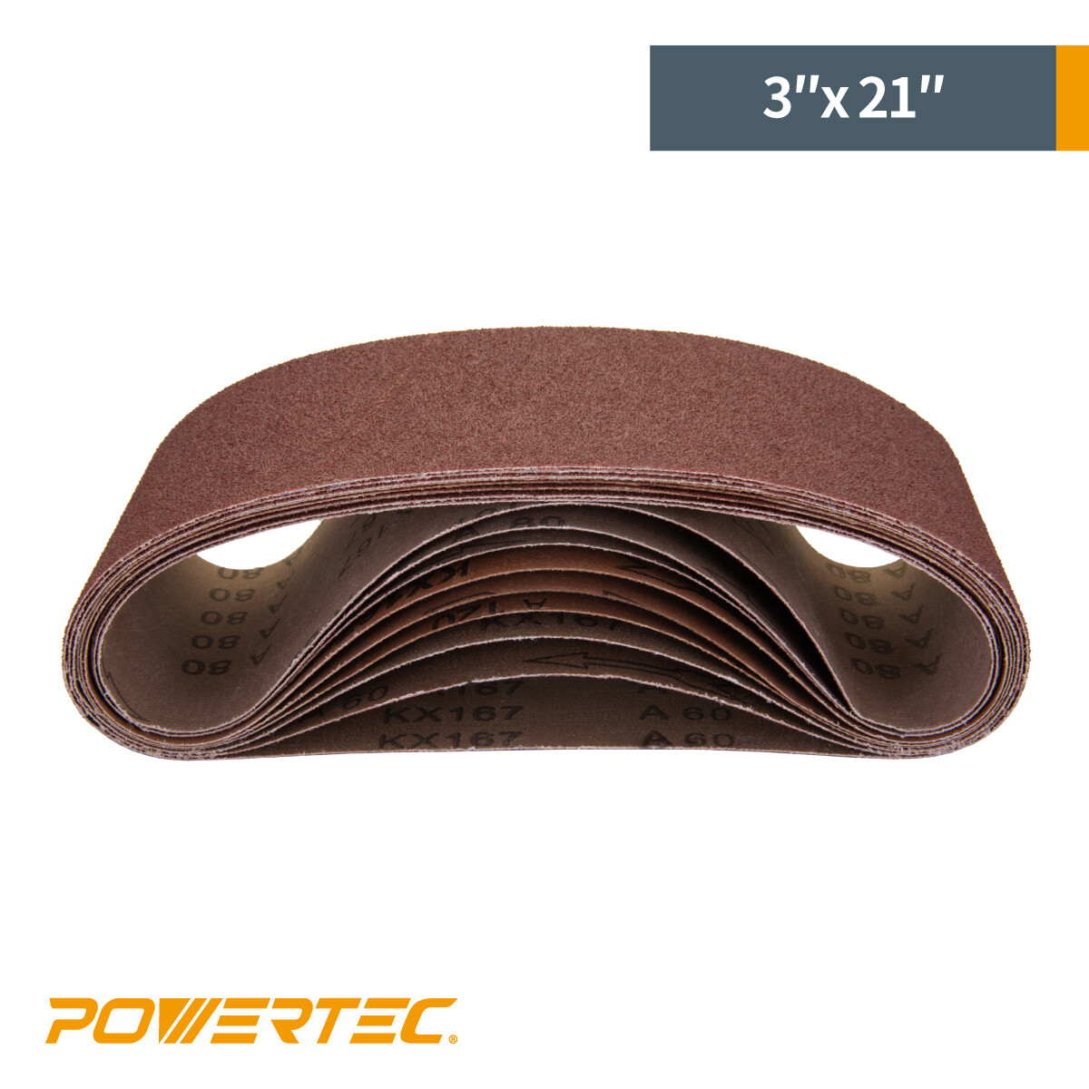 POWERTEC 3 x 21" Sanding Belt 60 Grit 10pcs Aluminum Oxide Sandpaper 110470