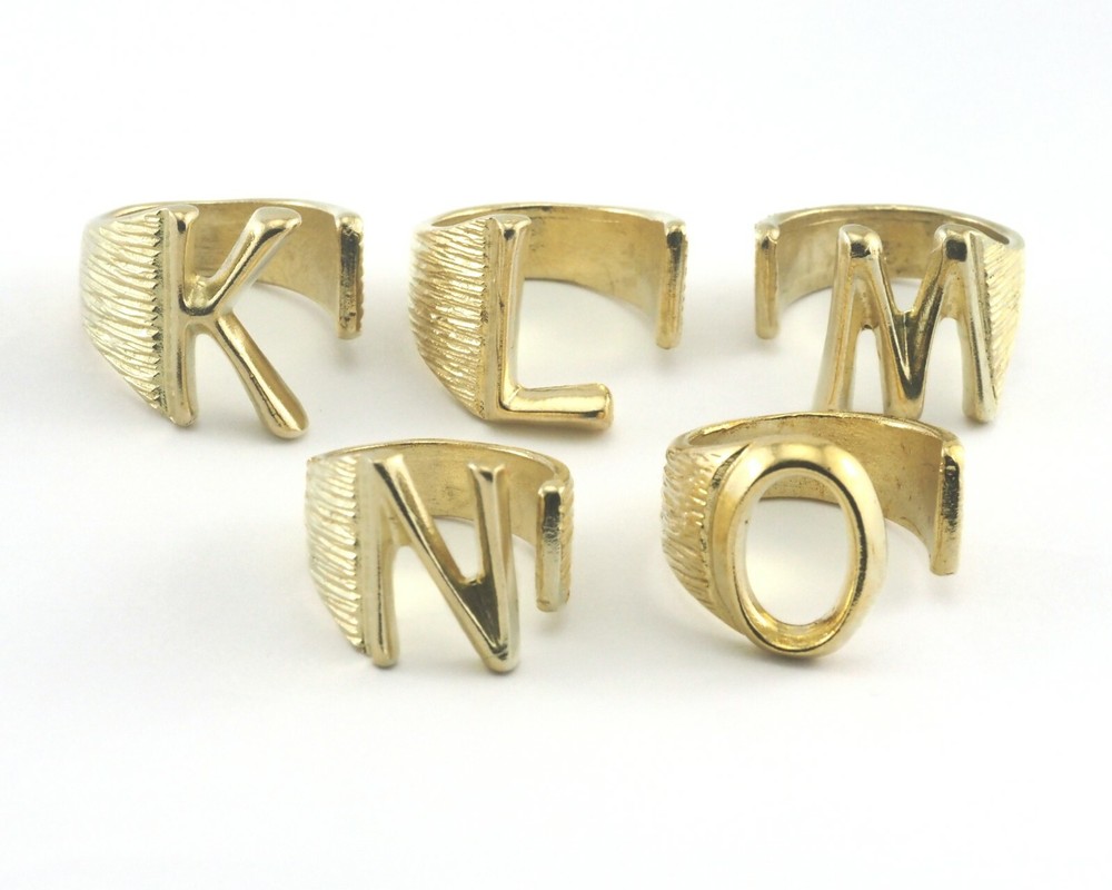 First Letter Ring Initial Name Raw Brass Adjustable 4US - 9US Statement Ring