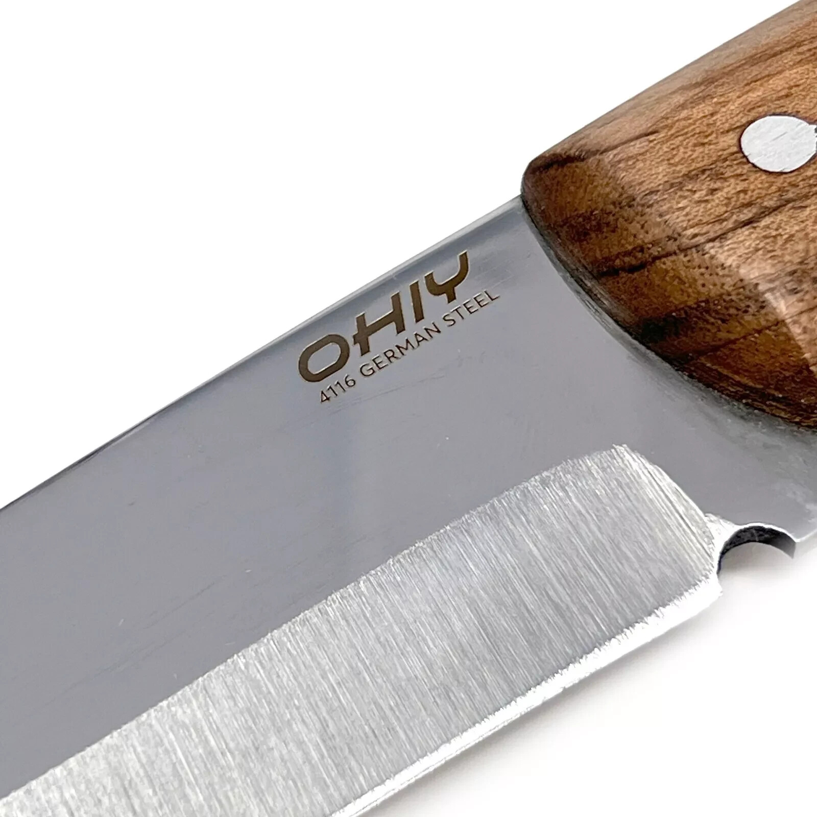 OHIY Handmade Bushcraft Knife 4116 German Steel 4-1/4in Blade, Leather Sheath