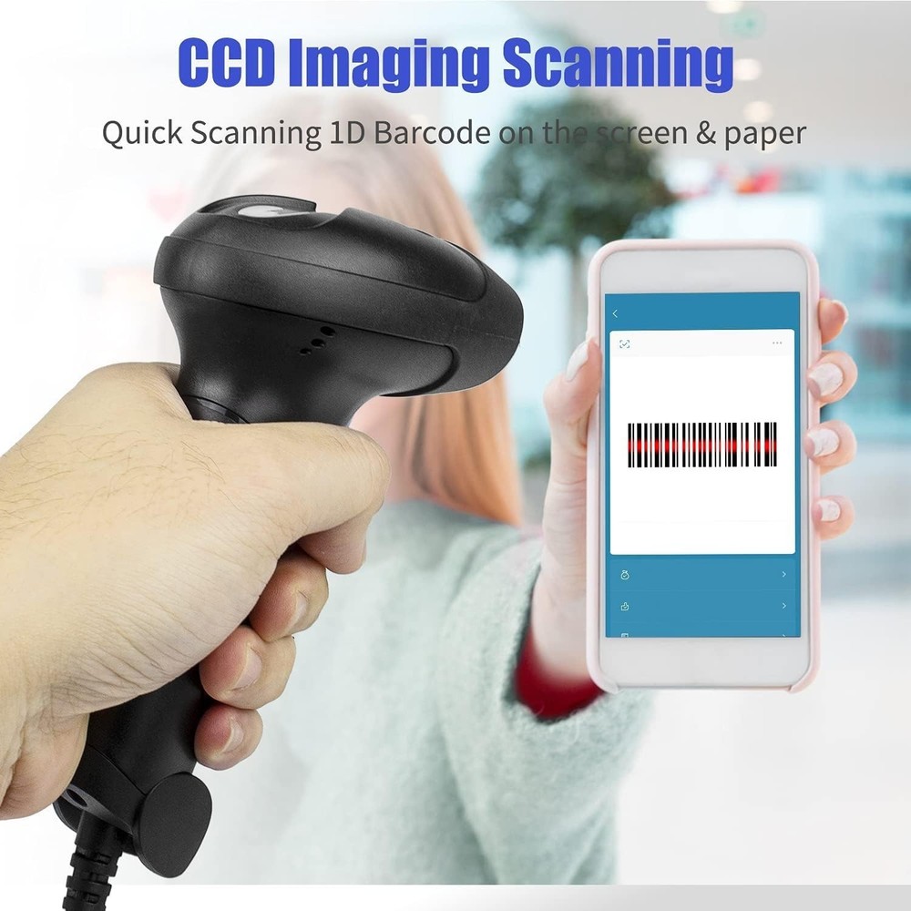 USB 1D Barcode Scanner, Handheld Wired CCD Barcode Reader Supports Screen Sca...