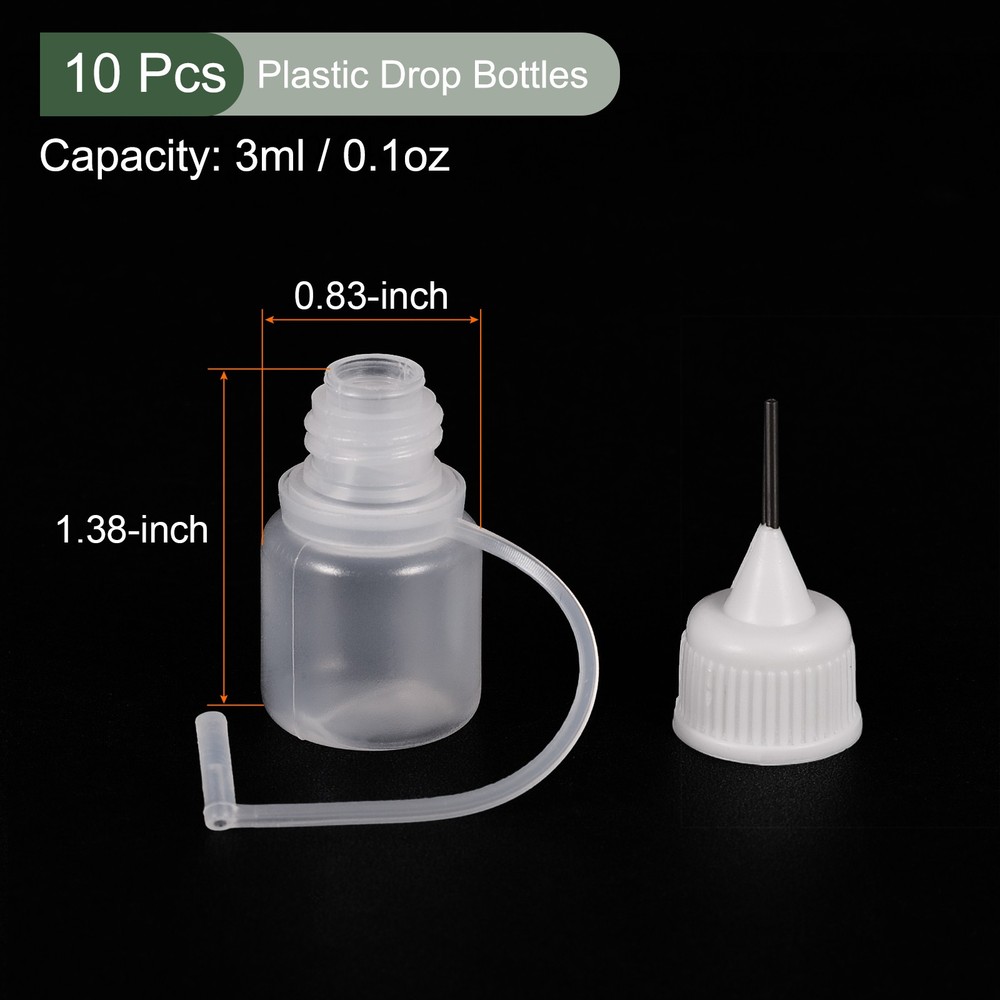 10Pcs Needle Tip Bottles,Squeeze Bottle w Storage Caps(3ml,White)