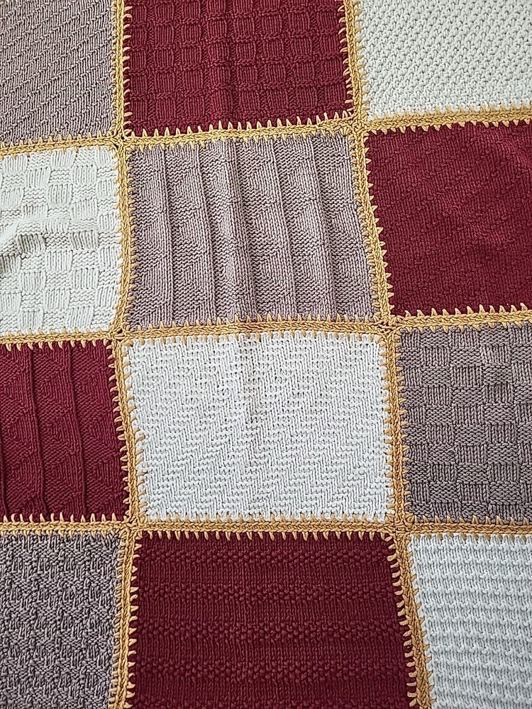 Hand-knitted multi-patterned Afghan Blanket 60"×90"