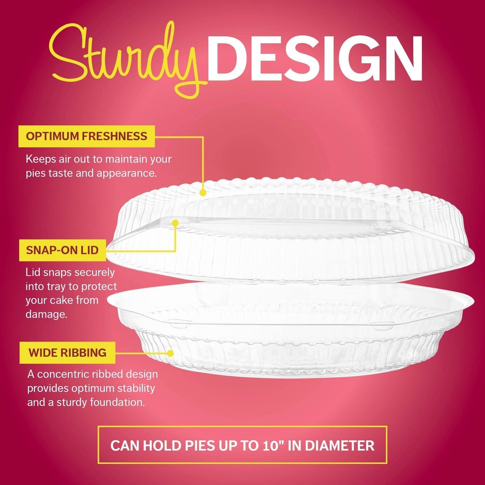9" Plastic Disposable Pie Containers with Hinged Locking Lids | 5 Round Pie K...