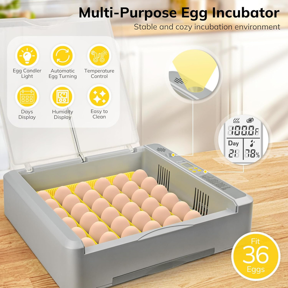 36-60 Egg Incubator with Automatic Egg Turning and Humidity Control, Chicken Egg