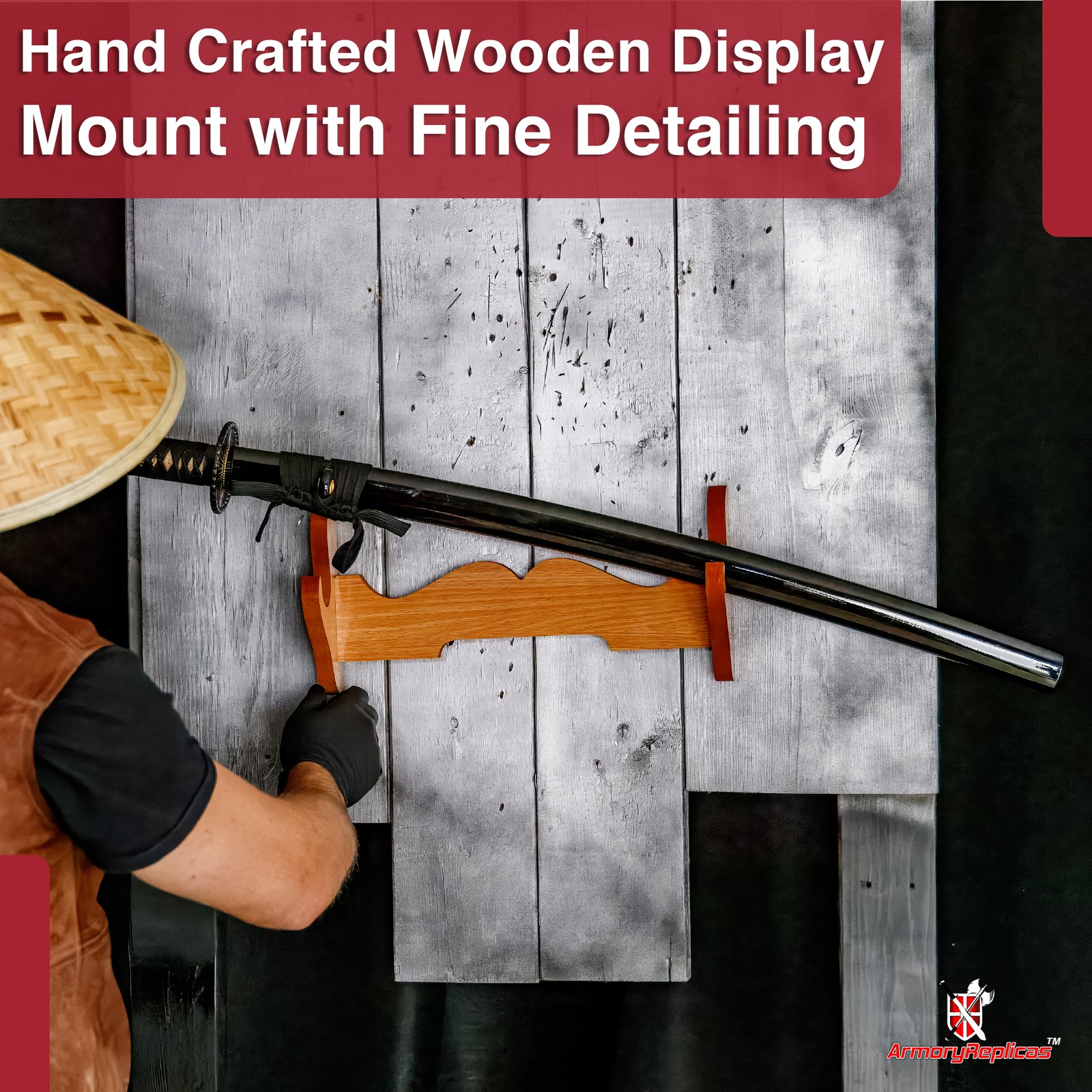 Viking Sword Rack Display Mount - Medieval Display Decor Hardwood Rack