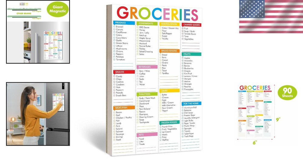 90-Page Magnetic Grocery List - Quick Reference and Customizable Shopping Lists