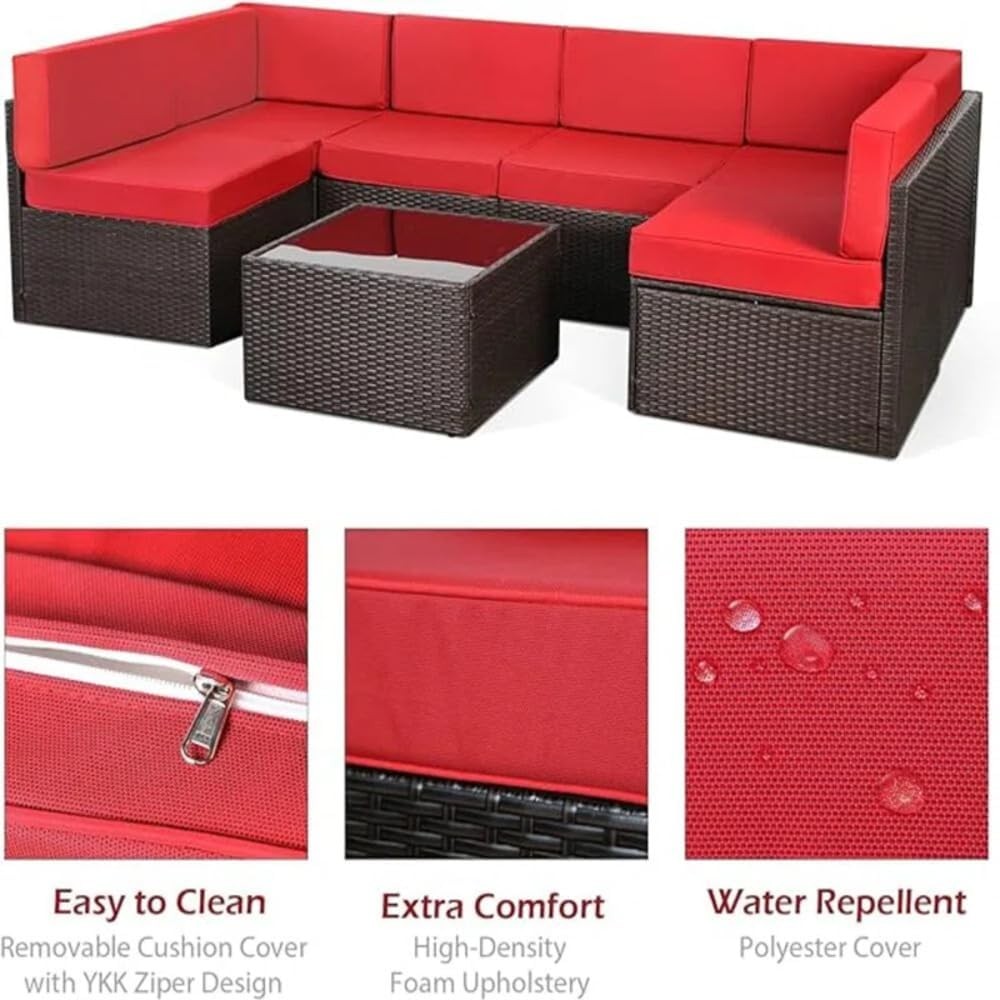 8 Piece Outdoor Patio Furniture Set with Fire Pit Table, Tea Table and Cushions