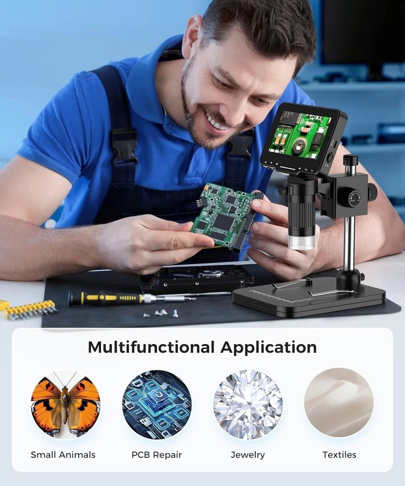 Rechargeable 4.3-Inch LCD Digital Microscope - Wireless USB with 32GB Card