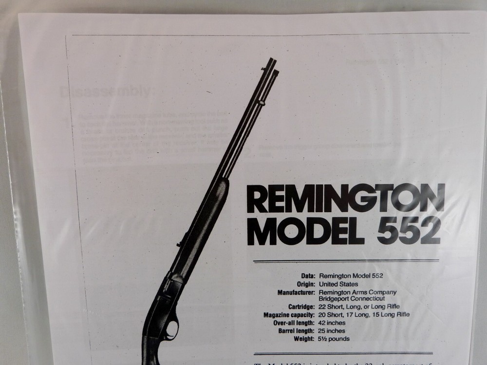 REMINGTON MODEL 552 RIFLE BREAK DOWN INSTRUCTION KIT