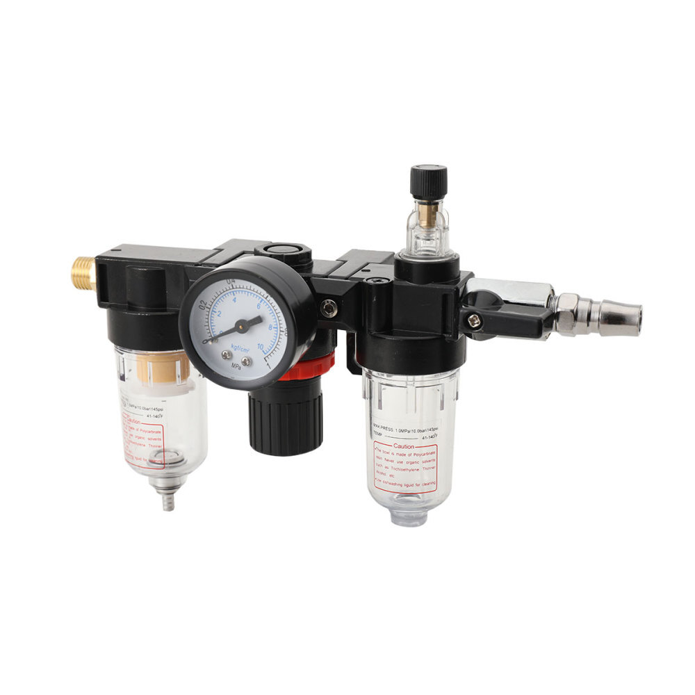 1/4" Air Compressor Filter Water Separator Trap Tools Kit Regulator Gauge