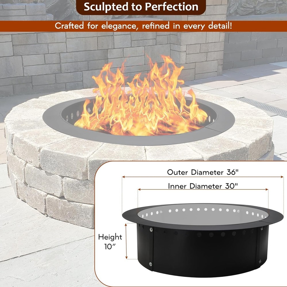 FEBTECH Smokeless Firepit Ring 36" OD & 30" ID for Outdoor Fire pits