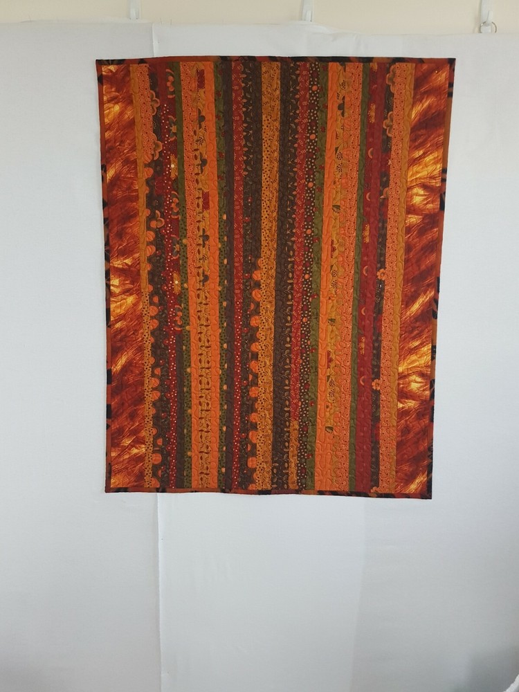 Striped Autumn Leaf Quilt, Couch, Lap, Table Topper, Patchwork Quilt