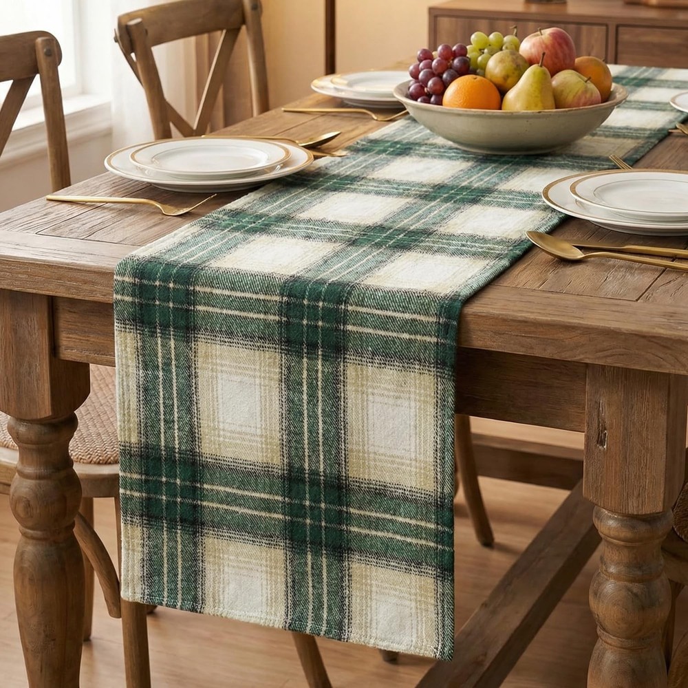 Green Light Coffee Farmhouse Plaid Spring Table Runner, ST. Patrick Rustic Holid
