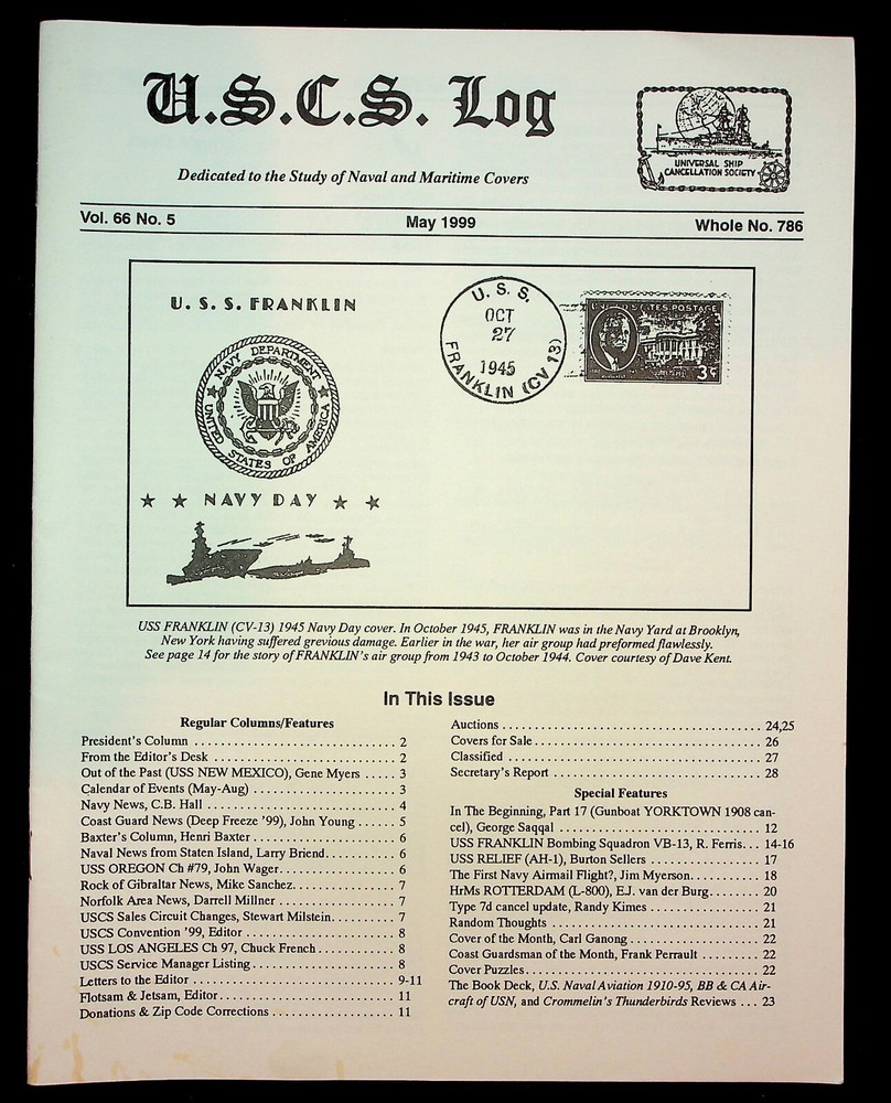 Universal Ship Cancellation Society USCS Log 1999 12 Newsletters Vol 66 No 1-12