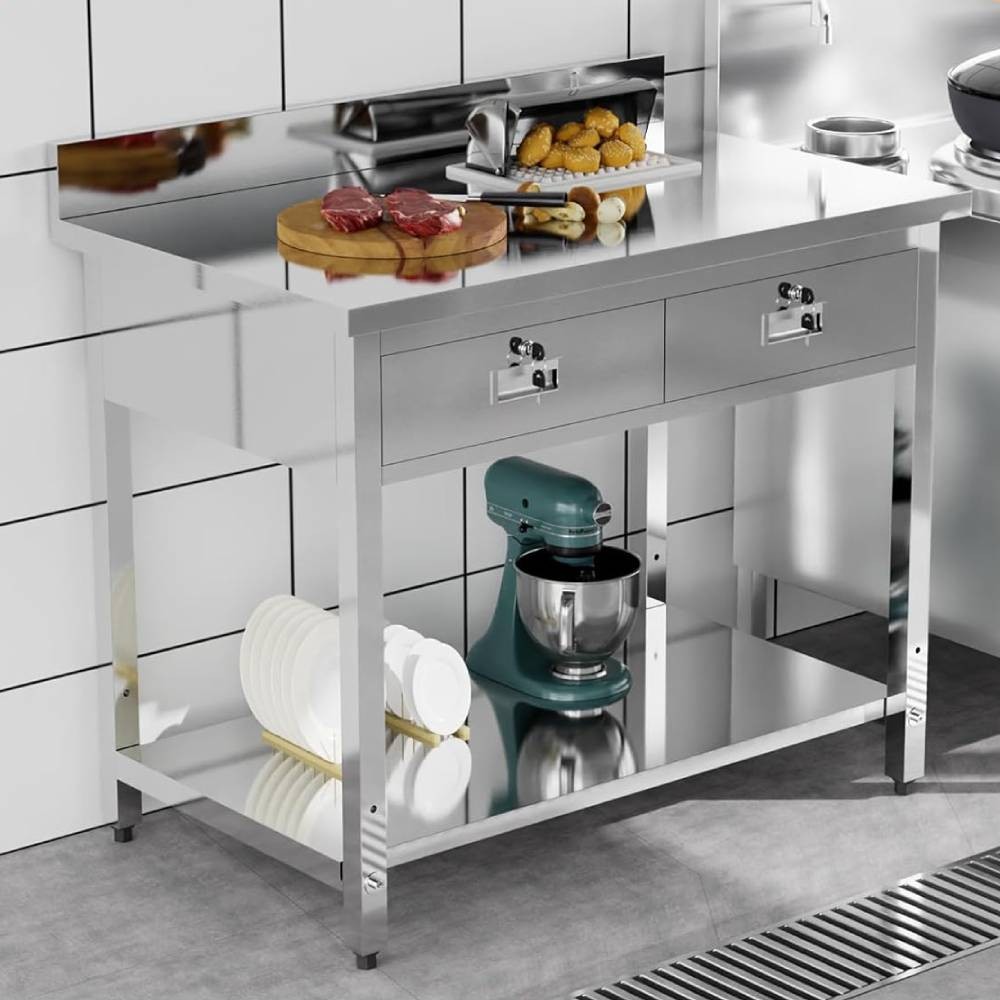 36 x 24" Stainless Steel Table with 2 Drawers Heavy Duty Metal Prep & Work Table