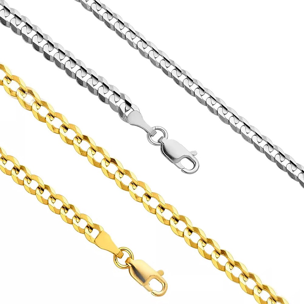 14K Real Solid Gold 2.5mm-7mm Cuban Curb Chain Necklace with Lobster Claw Clasp