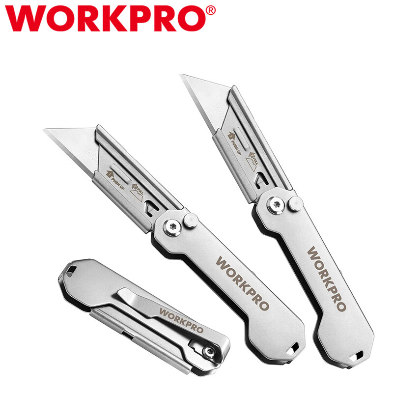 WORKPRO 3-Pack Folding Utility Knife Set Quick Change Blade Box Cutter EDC Knife