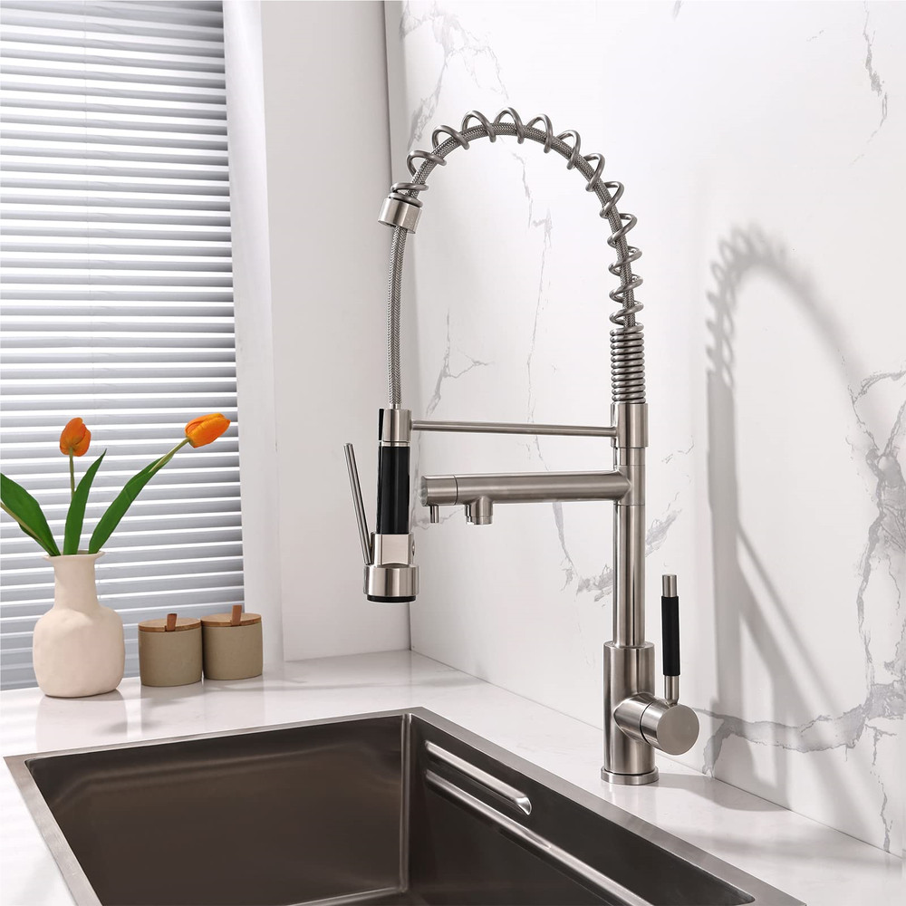 Silver Kitchen Faucet Kit 360° Rotation High Arch Single Handle Double Function