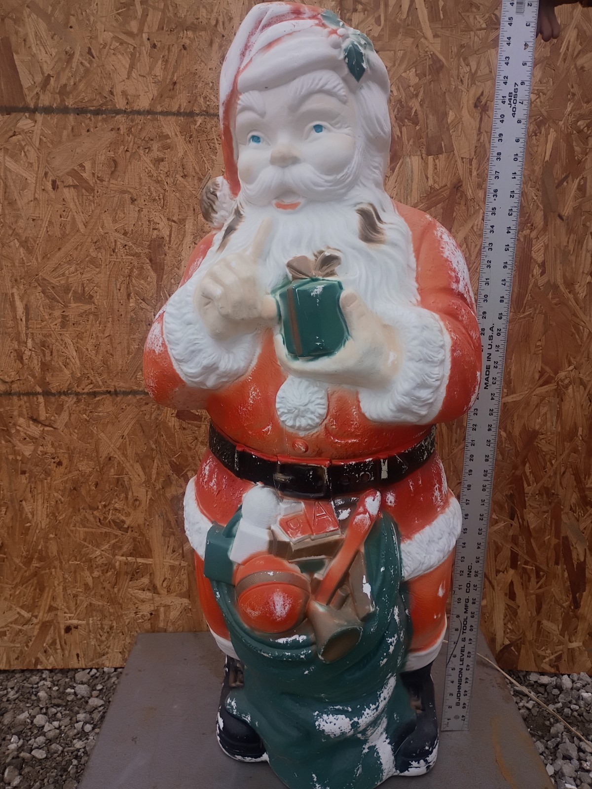 Vintage 45”T Poloron Whispering Santa With Toy Sack Blow Mold Christmas Decor