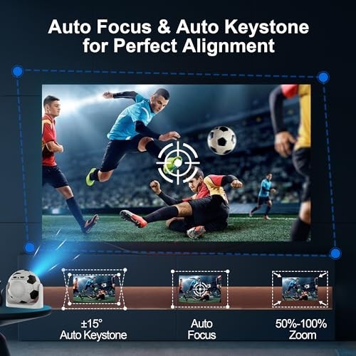 Portable Mini Projector, WiFi & Bluetooth, 4K Support, 180° Rotation, Auto Focus