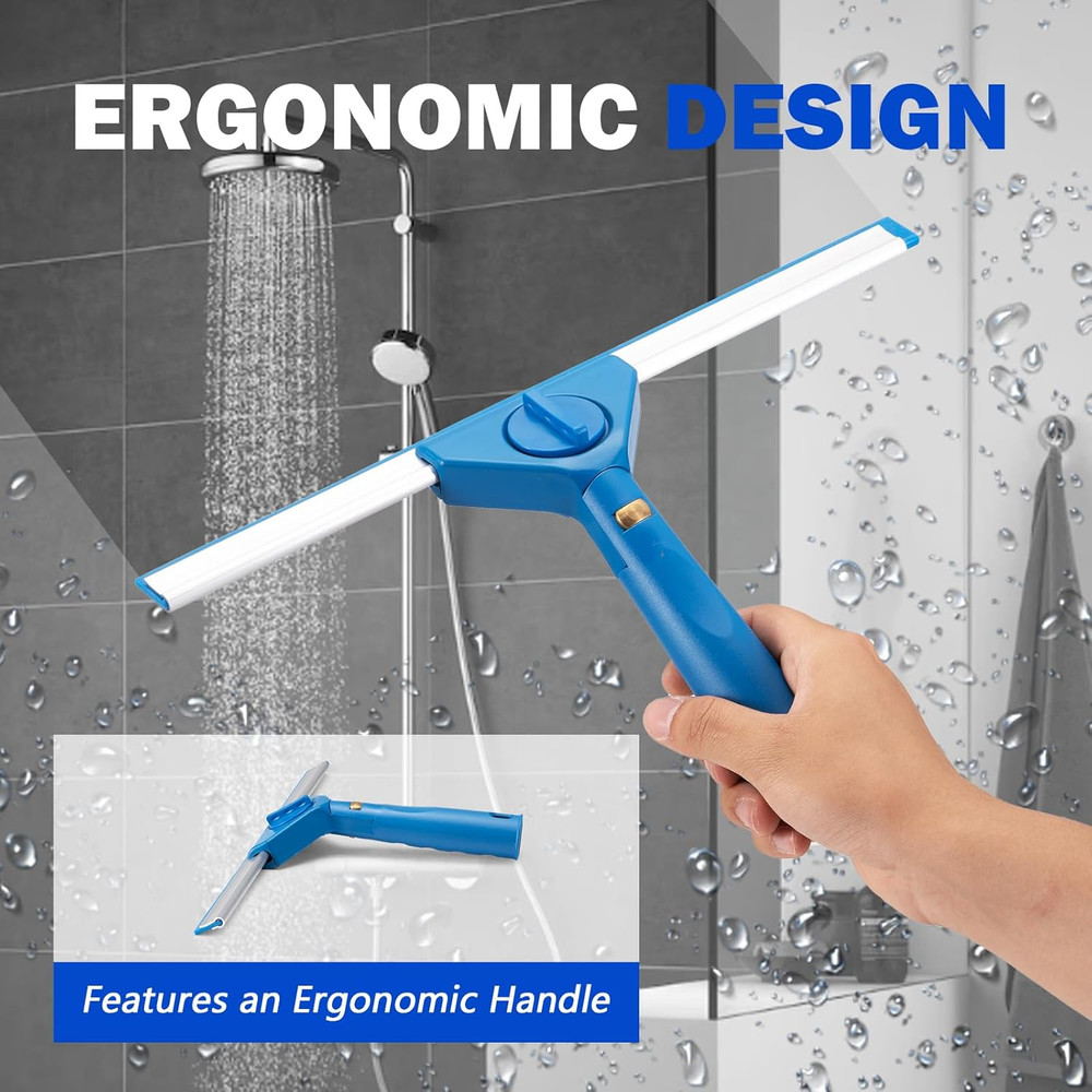 Multi-Purpose 13.5" Window Squeegee with 7" Handle, Rotating Window Cleaner for