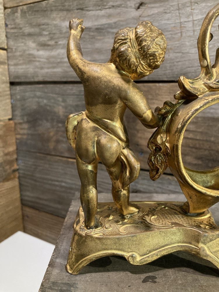 Victorian Cherub Brass Clock Holder Round Face