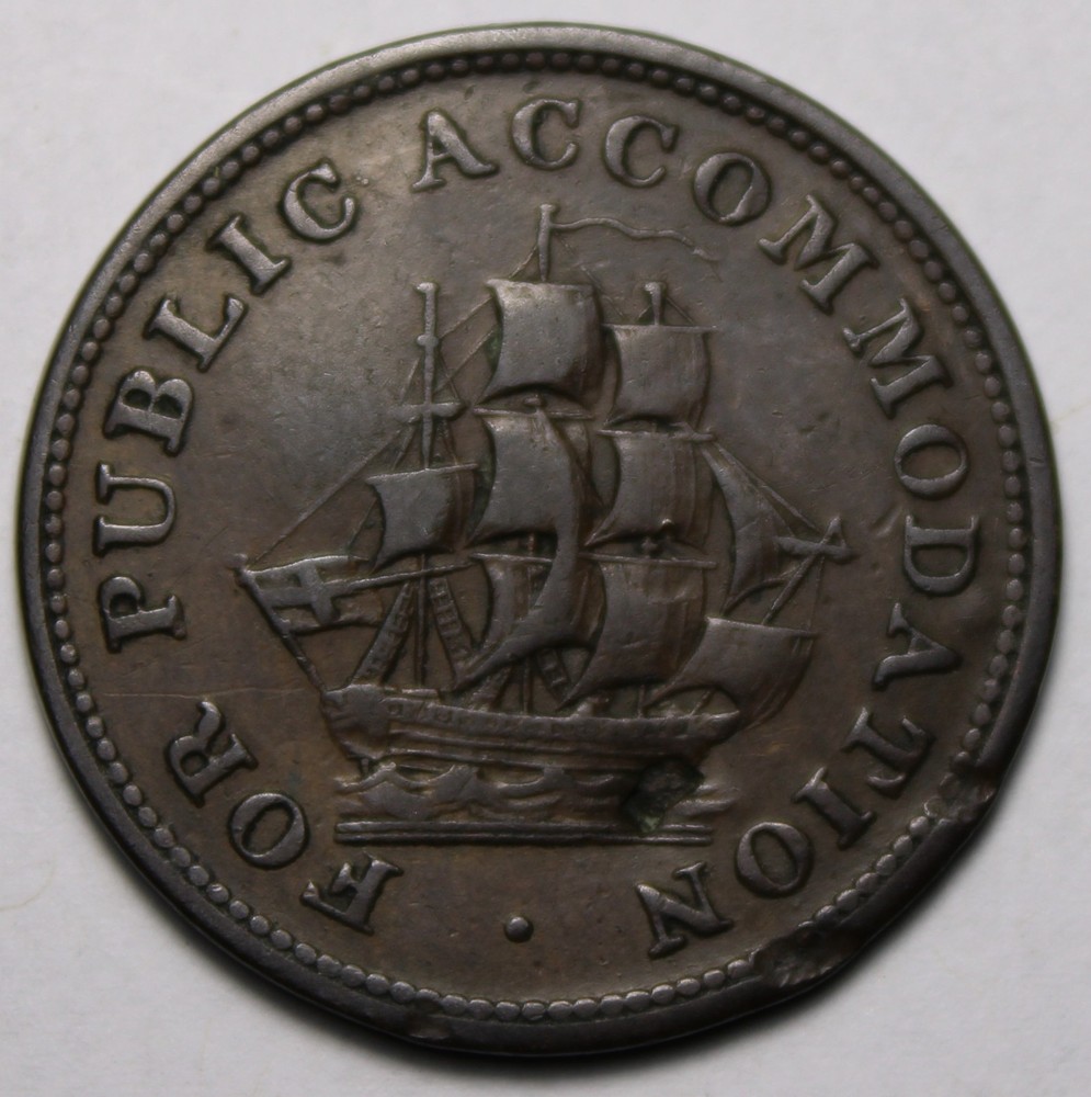 Lower Canada Half Penny Token, LC-14B, Surface Damage (X438)