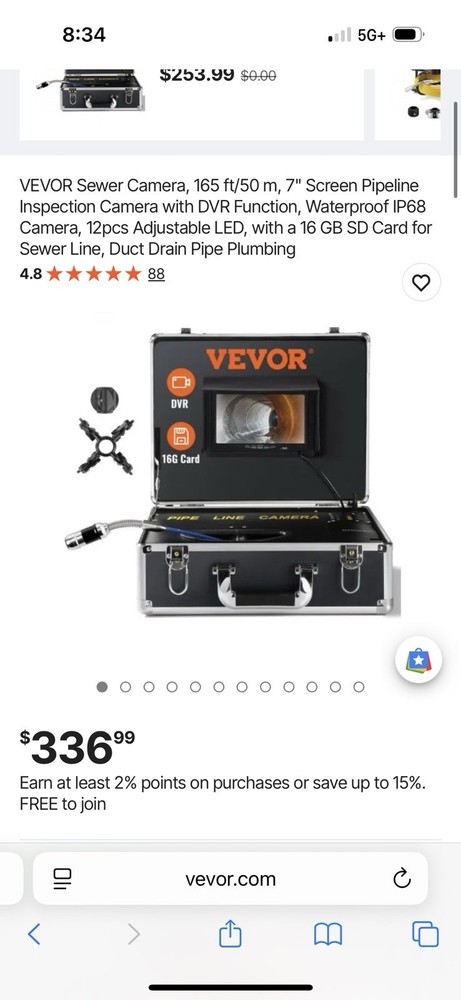 Sewer Camera 165FT Pipe Inspection System, 7” Screen IP68