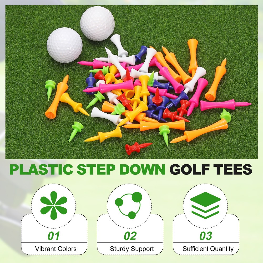 Plastic Step Down Golf Tees, 1.4 Inch Golf Tees Bulk, 100 Pack & Yellow