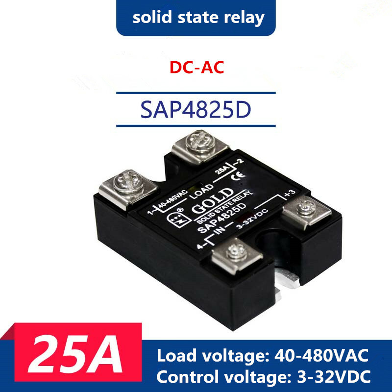 1pcs SSR Single-phase Solid State Relay SAP4825D 25A DC Control AC Single LED