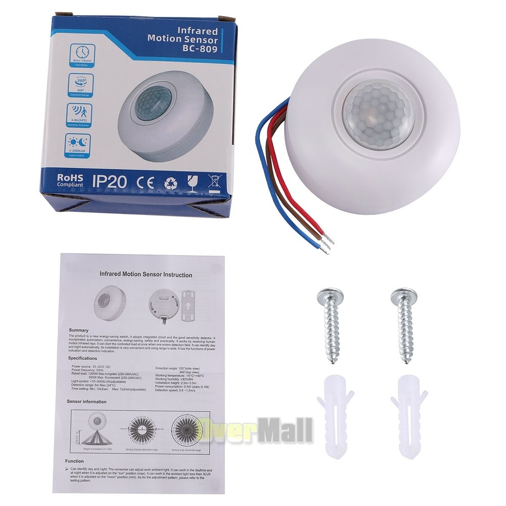 US Surface Mount PIR Ceiling Occupancy Motion Sensor Detector Light Switch 360°