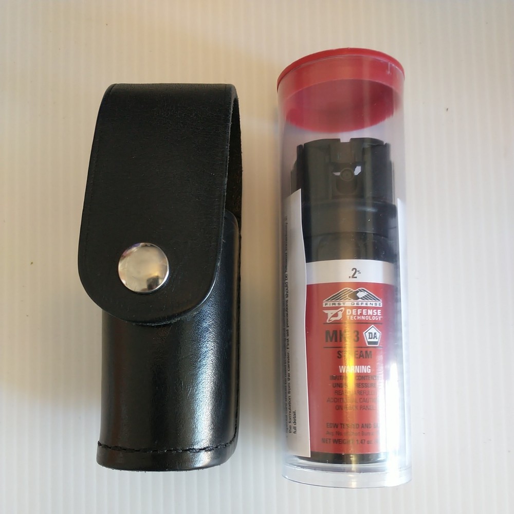 One (1) Defense Technology OC Stream MK-3 .2% Solution & Stallion Leather Holder
