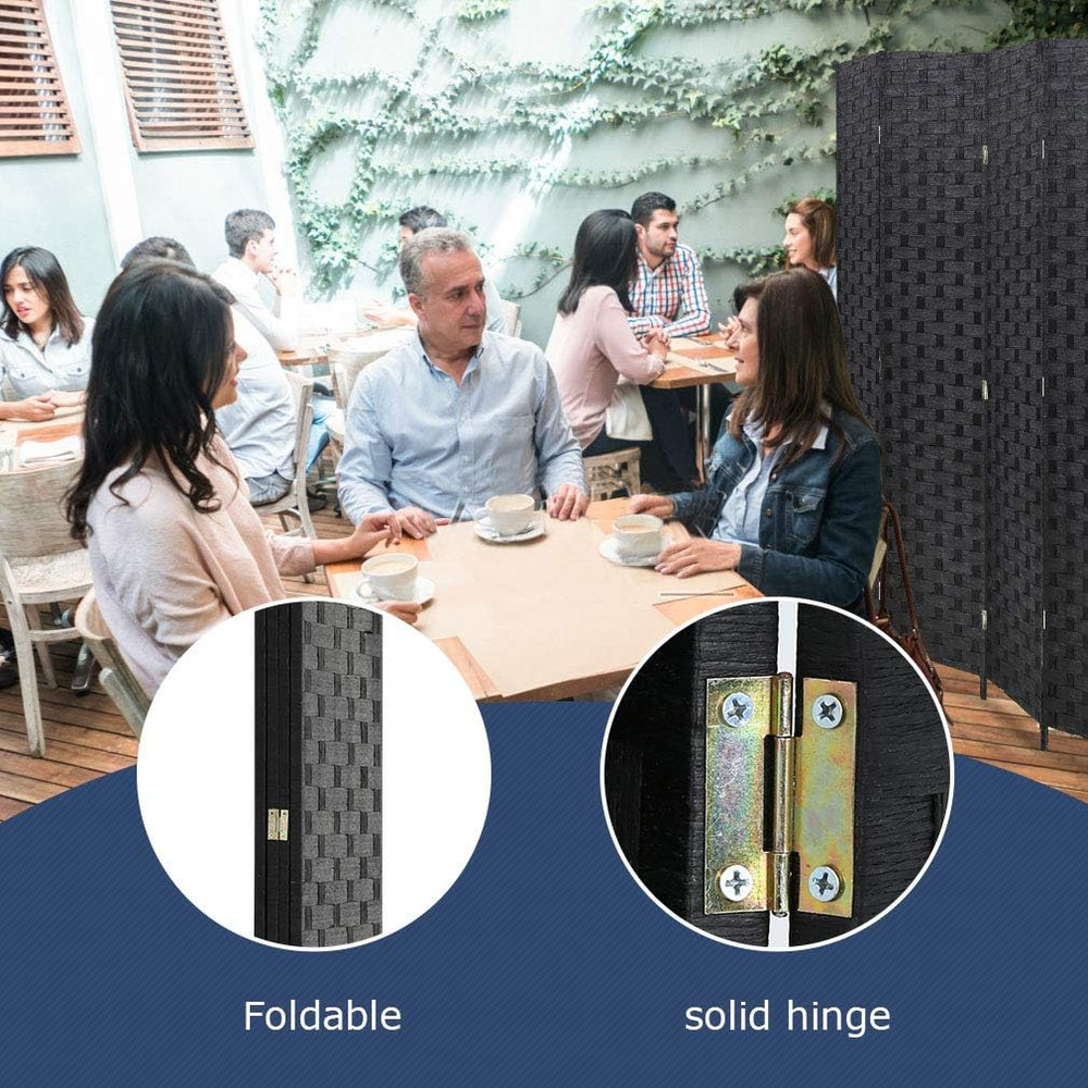 6FT Folding Room Divider 4 Panel Wood Mesh Privacy Screen