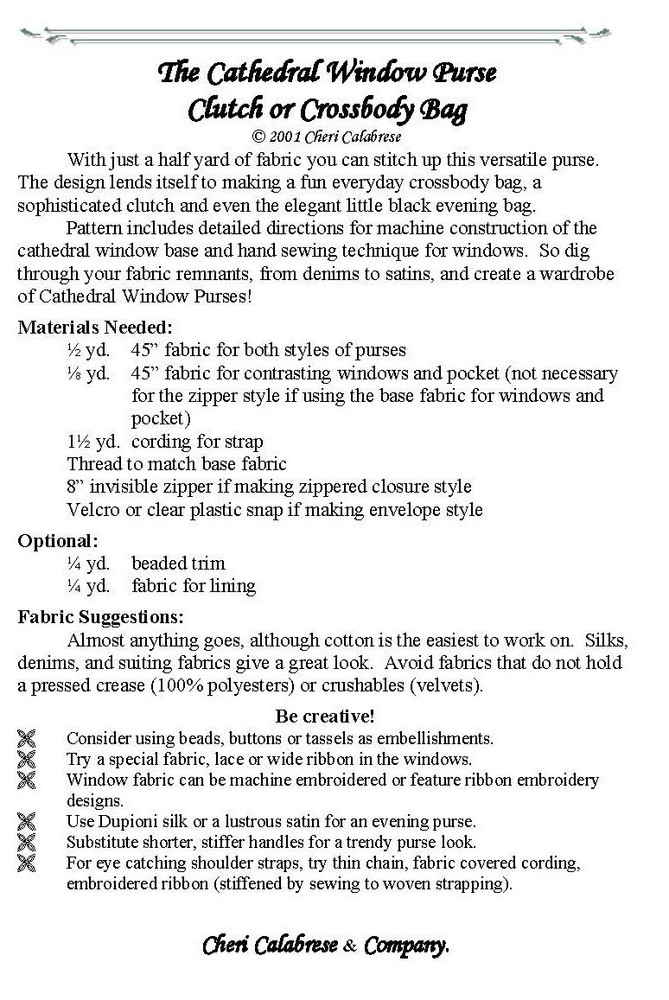 Purse Pattern Cathedral Window Quilting Pattern for Crossbody Bag Sewing Pattern