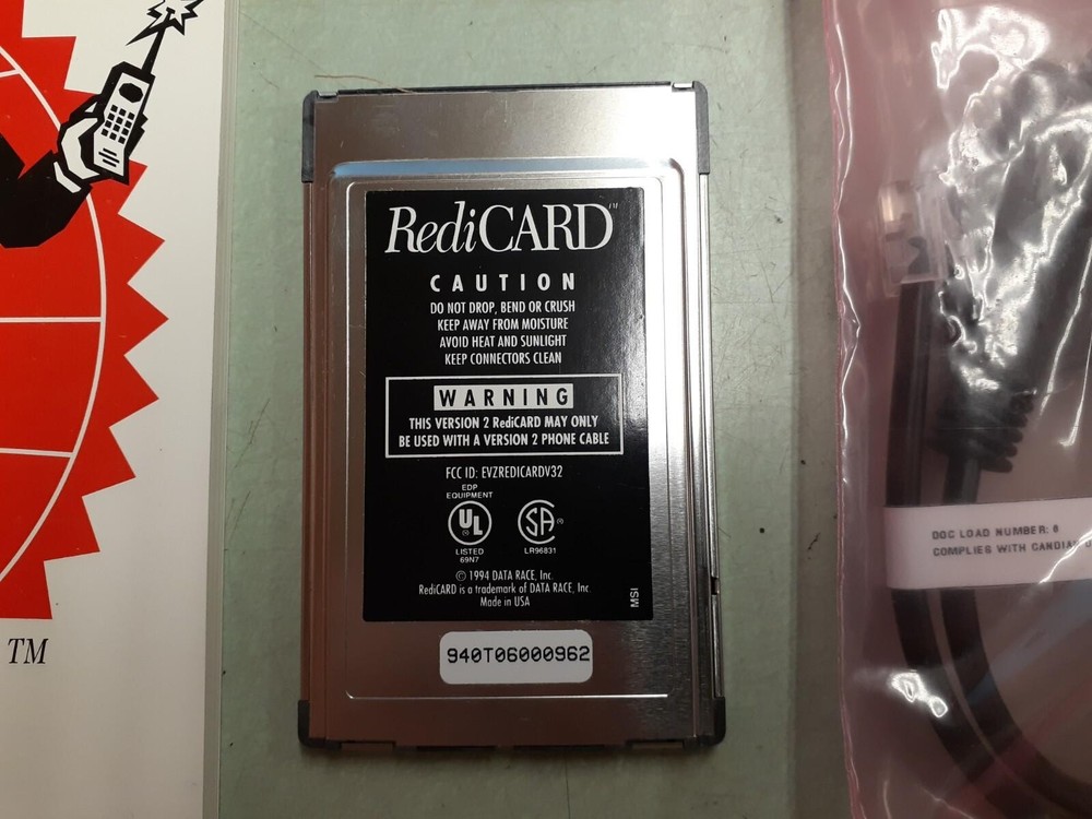 RediCARD EVZREDICARDV32 Data/Fax Modem Card + User's Guide + Cable