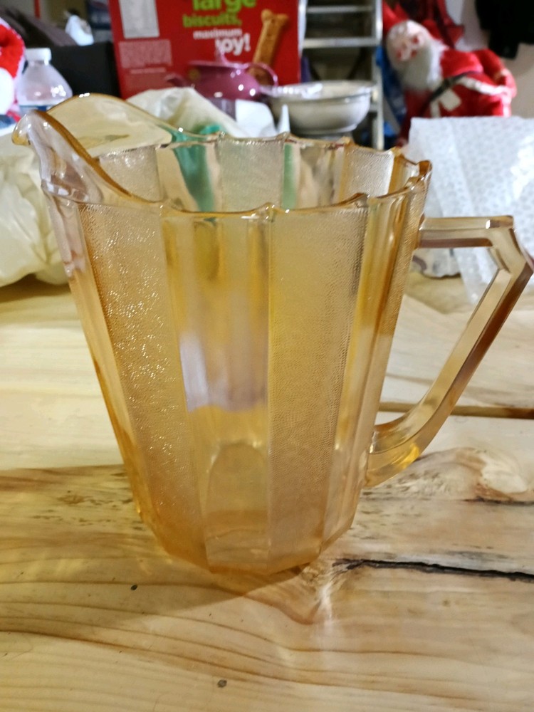 Depression Glass Dewdrop Iridescent Pitcher with Handle