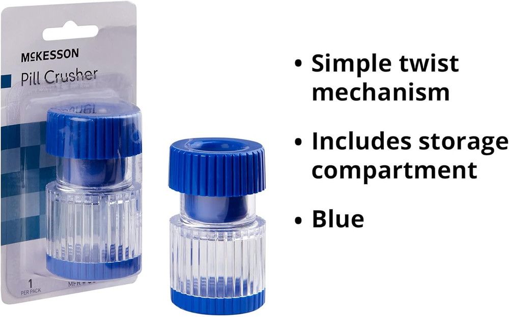 Hand-Operated Plastic Pill Crusher with Storage Compartment, Clear