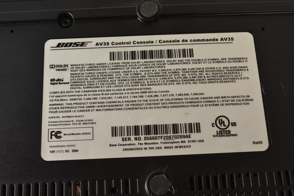 Bose AV35 Control Console for PARTS/REPAIR -Untested-