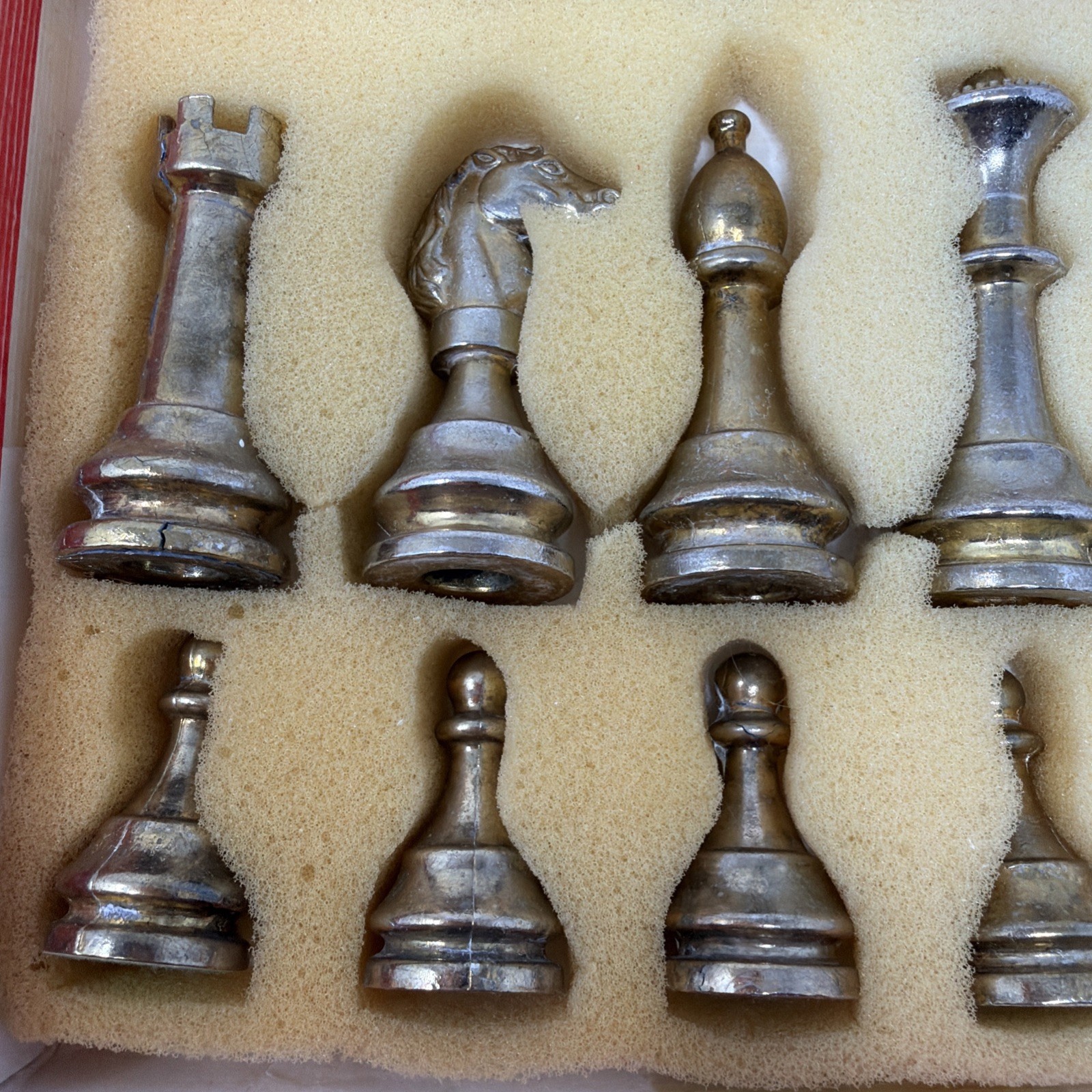 Italian 3" Brass and Cast Metal Complete Set of 32 Chess Pieces