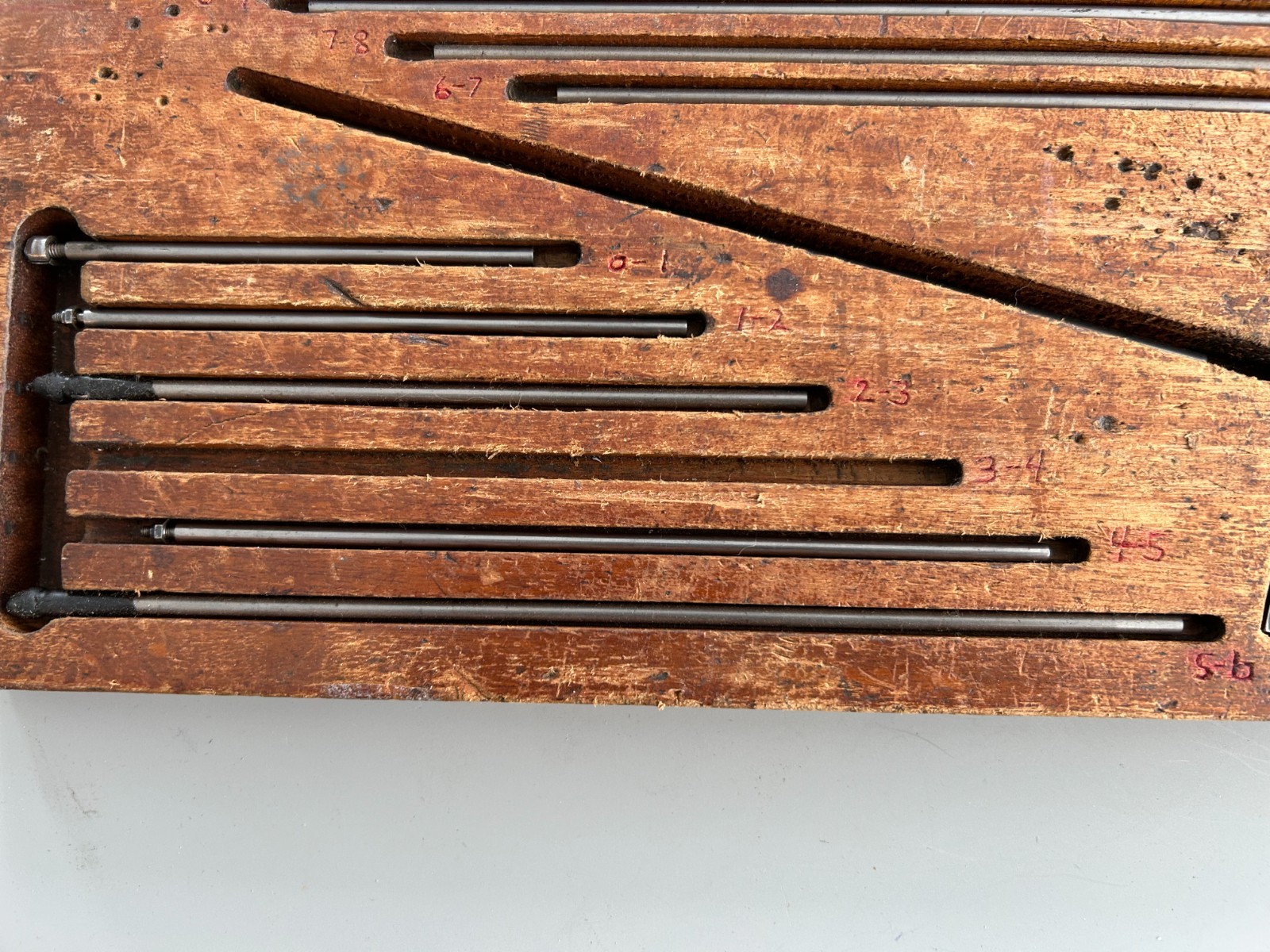 STARRETT 445 MICROMETER KIT WITH WOOD CASE BOTTOM 9 RODS