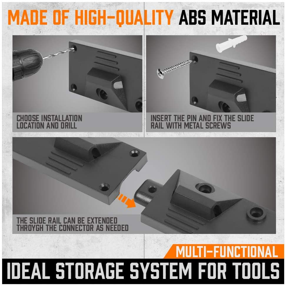 64 Inch Adjustable Storage System, Wall Mount Tool Organizer, Hangers for Mop an