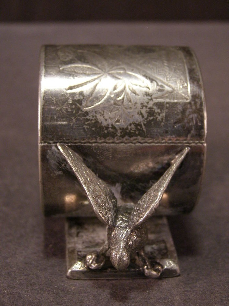 Victorian Silver Plate "DOUBLE EAGLE" Napkin Ring Engraved Holder Stand Figural~