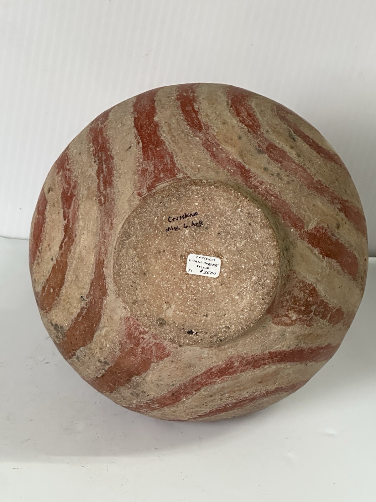 FLAWLESS AUTHENTIC RED & WHITE CROSSKNO SWIRL POTTERY WATER BOTTLE FROM ARKANSAS