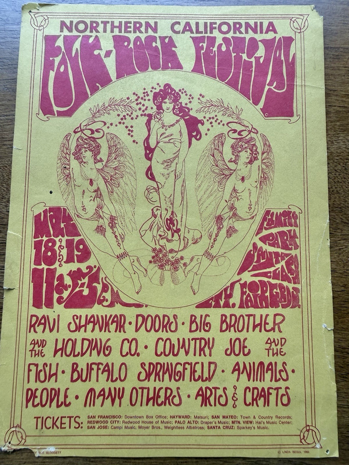 Orig. 1968 Nor Calif. Folk Rock Festival Handbill The Doors as Is