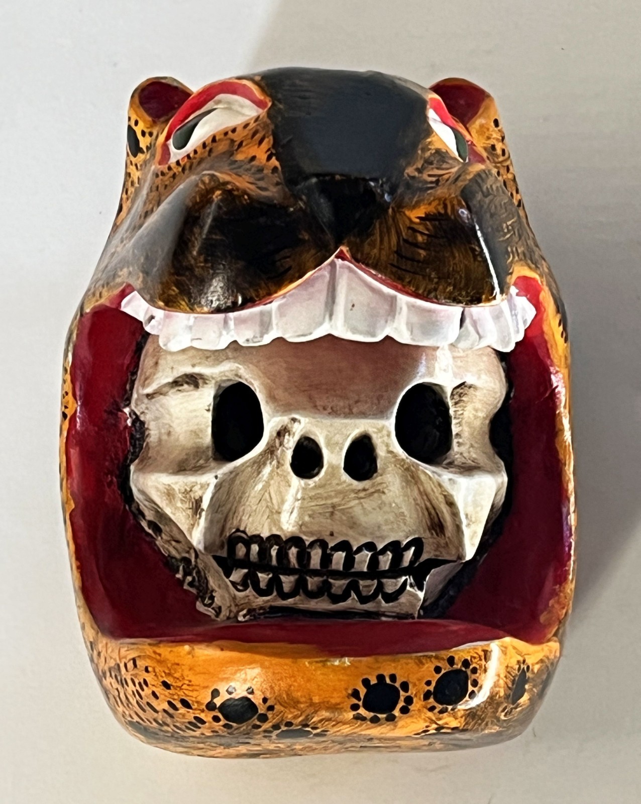 JUAN & FELIPE HORTA TOCUARO MICHOACAN WOOD MASK MEXICAN FOLK ART TIGRE SKULL